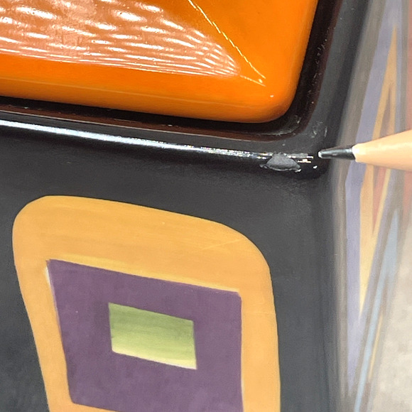 Mary Naylor Designs Modern Ceramic Canister Orange Lid Hand Painted Abstract 5x4 - Picture 7 of 8